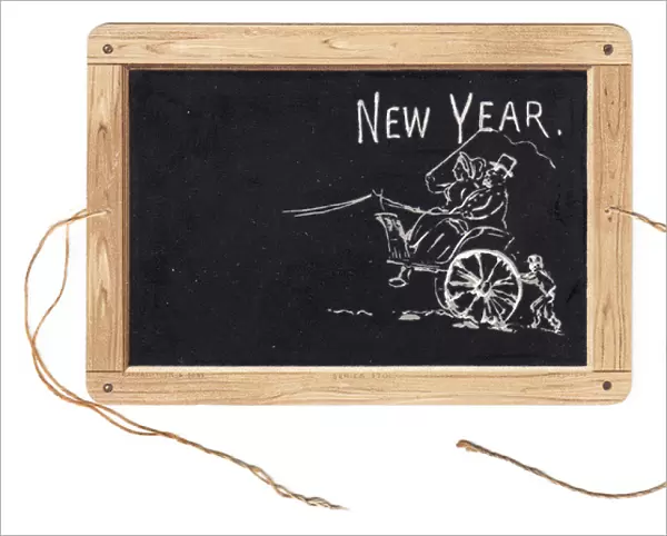 New Year card in the shape of a childs slate