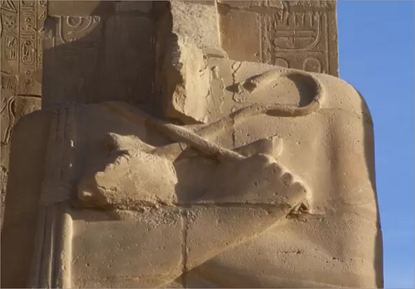 Rameseum. Pillars with osirian statues. Detail. Egypt