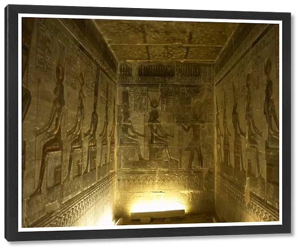 Ptolemaic temple of Hathor and Maat. Seated gods. Egypt