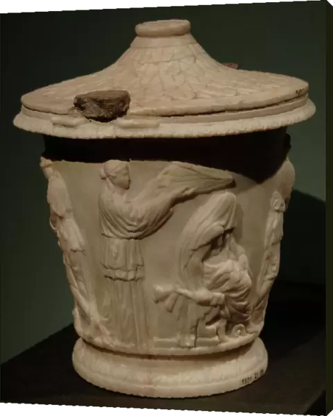 Cinerary urn with reliefs depicting Heracles (Hercules) begi