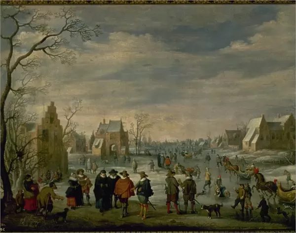 Winter landscape with skaters by Droochsloot