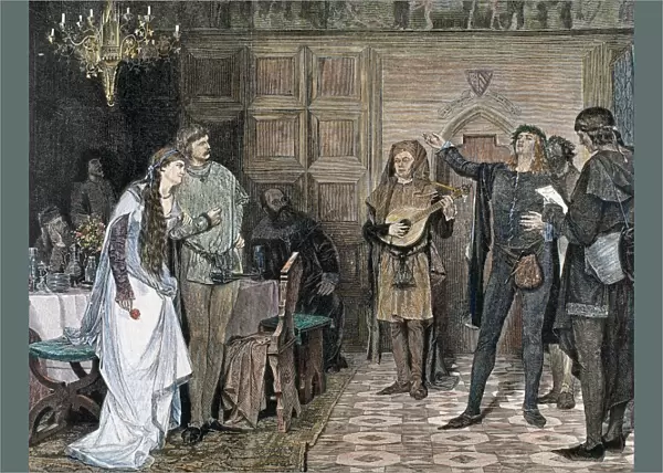 Troubadours singing and reciting a poem