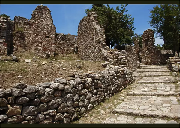 Greece. Mystras. Fortified town. Byzantine. Remains. Pelopon