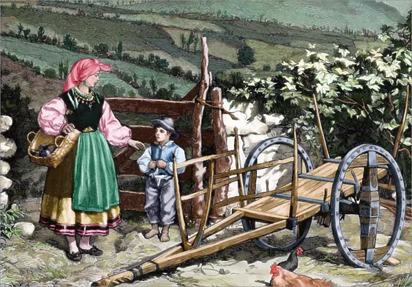 Spain. Northern peasants. Colored engraving