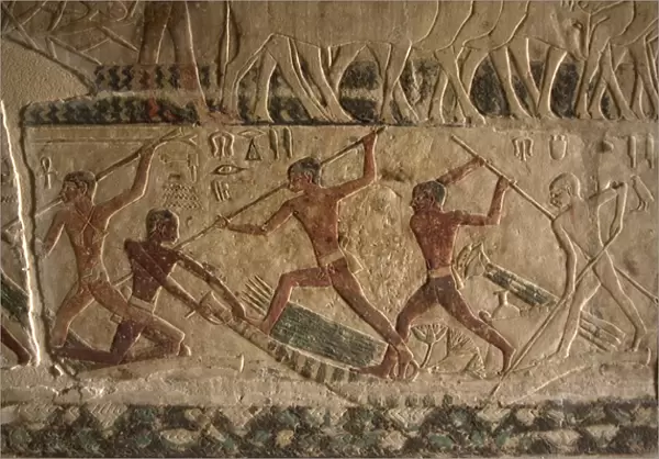 Mastaba of Nefer and Kahay. Relief. Fighters on a boat. Egyp