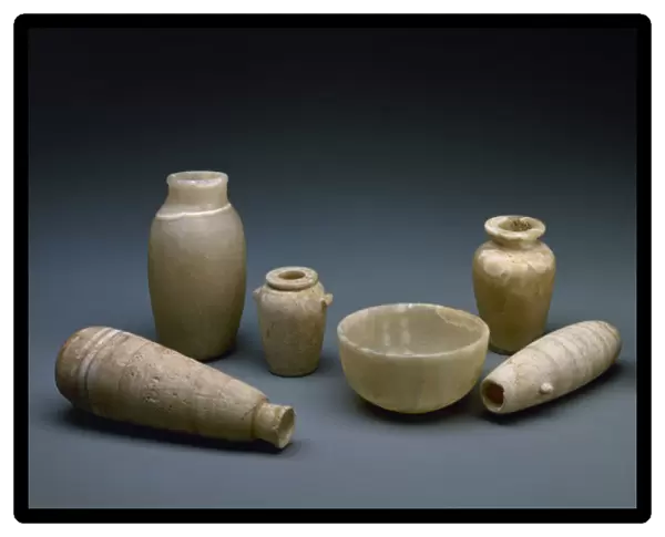 Egyptian Art. Cups and vases in alabaster