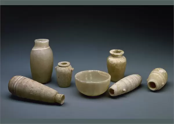 Egyptian Art. Cups and vases in alabaster