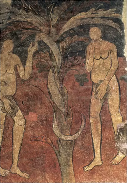Fresco of Adam and Eve. Barbera del Valles. Catalonia. Spain