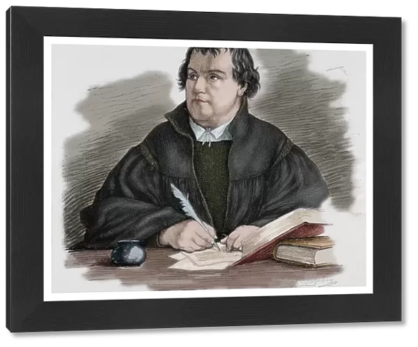 Martin Luther (1483-1546). Engraving. Colored