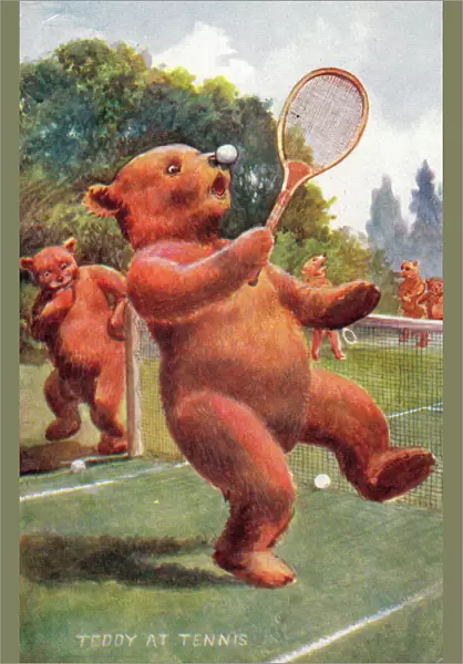 Teddy bear playing tennis
