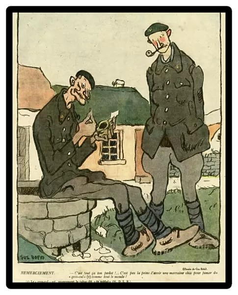 Cartoon, Present of tobacco, WW1