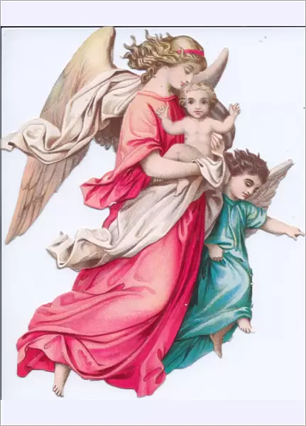 Two angels with Baby Jesus on a Victorian Christmas scrap