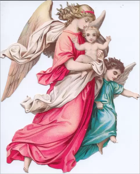 Two angels with Baby Jesus on a Victorian Christmas scrap