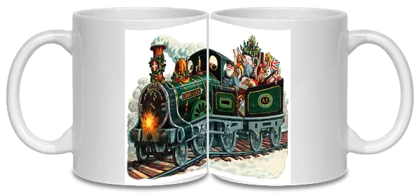 Father Christmas in a train on a Victorian scrap