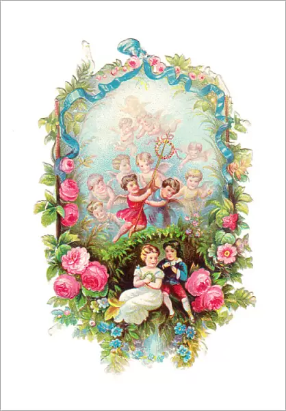Cupids and flowers on a romantic Victorian scrap