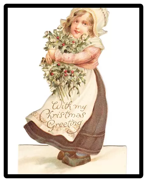 Dutch girl on a cutout Christmas card