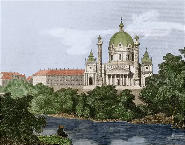 Austria. Vienna. St. Charless Church. Baroque. 19th century