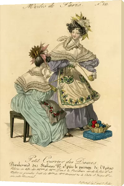 Costume illustration, two women in the latest fashion