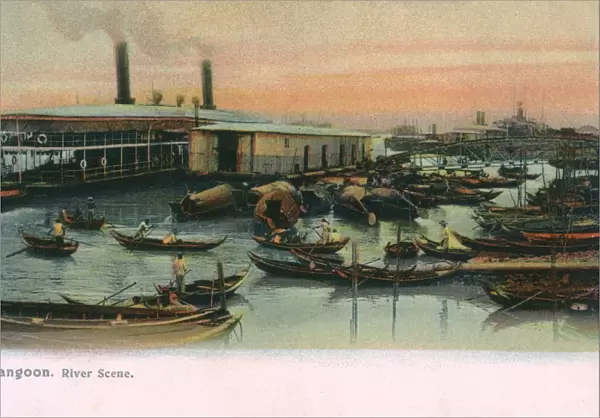River scene with boats, Rangoon, Burma
