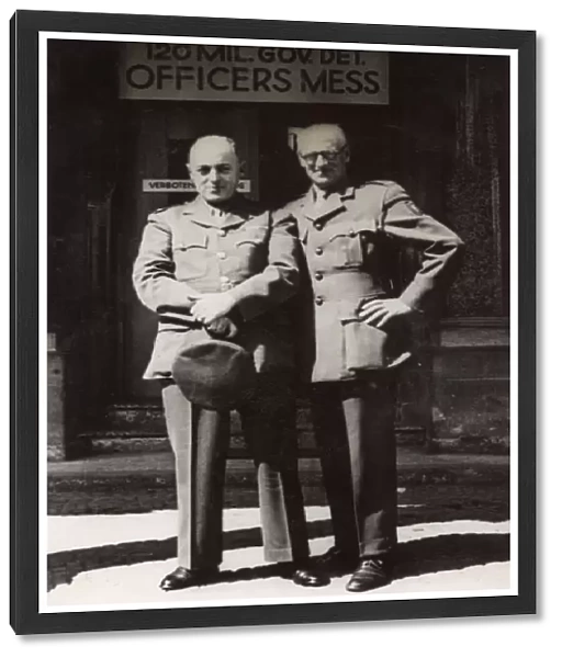 Two soldiers outside Officers Mess, Germany