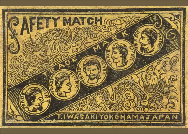 Old Japanese Matchbox label with Dragons and mens heads