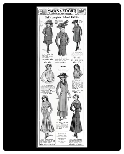 Advert for Swan & Edgar girls school uniforms 1909