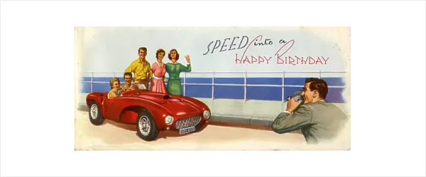 Birthday card with people and car