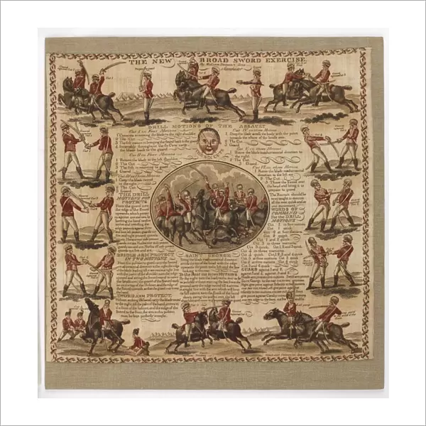 Printed cotton handkerchief, ?The New Broad Sword Exercise?