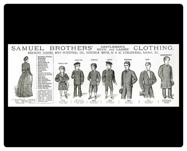 Advert for Samuel Brothers boys outfits 1884