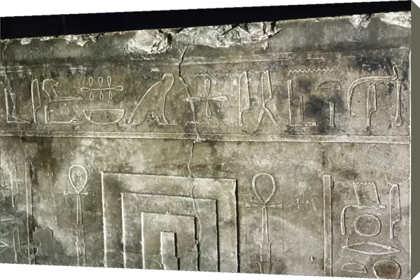 Egyptian hieroglyphs. Sculpted in relief. Sarcophagus