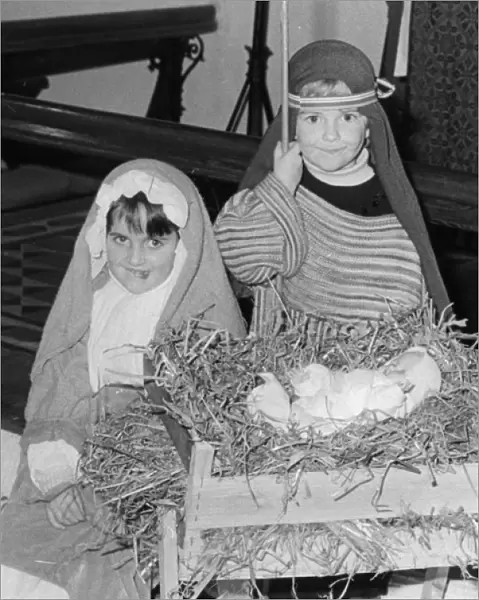 Little girl and boy in a nativity play