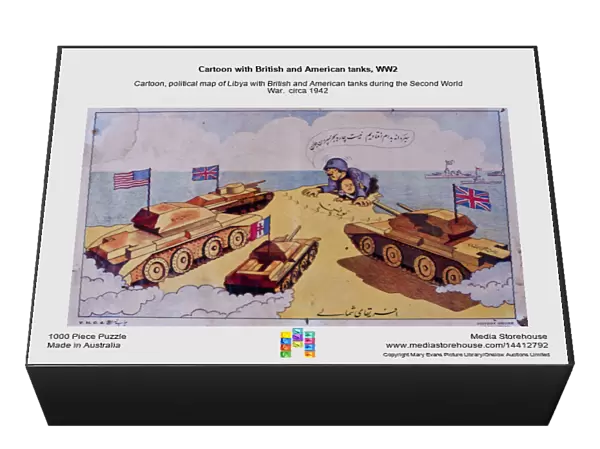 Cartoon with British and American tanks, WW2