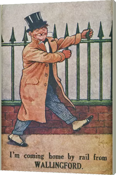 Drunken man on a comic postcard