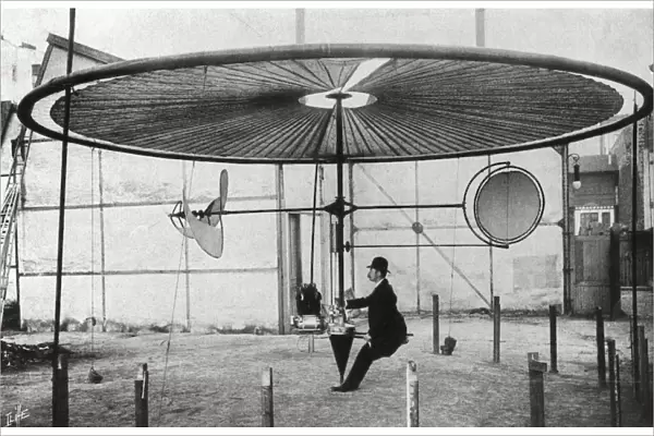 Pilot Sitting in the Cockpit of an Early Flying Machine