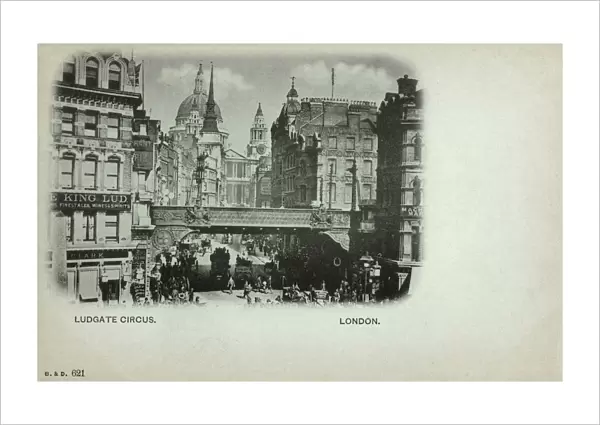 London - Ludgate Circus, railway bridge and St Paul s