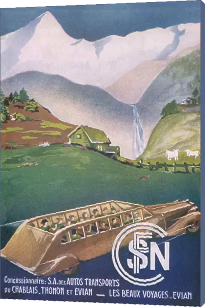 Charabanc tours of the Alps, from Evians-les-Bains, Savoie. Date: 1938