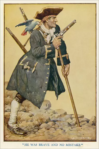 Pirate Long John Silver with his parrot on his shoulder