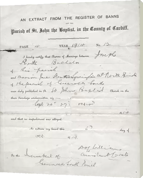 Register of wedding banns, 1914