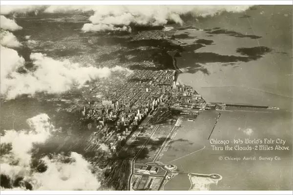Aerial View of the 1933 Chicago Worlds Fair site and city