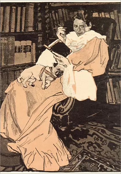 A woman reading with her lapdog Date: 1910