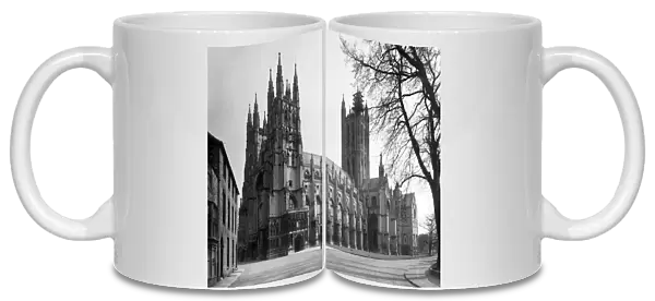 South West view of Canterbury Cathedral, Canterbury, Kent, England. Date: late 1940s
