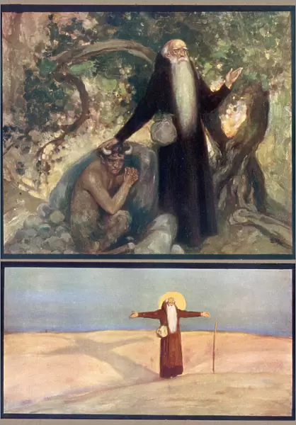 SAINT ANTONY OF EGYPT is tempted, unsuccessfully, by a satyr, Below