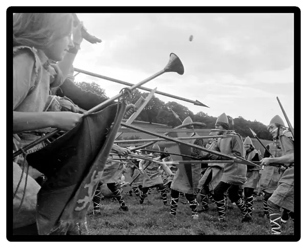 Battle of Hastings re-enactment. With cross-gartered jeans and dyed sackcloth doublets