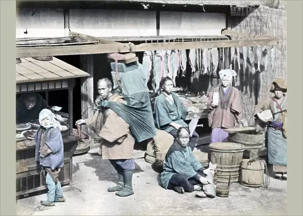 Dried fish stall Japan circa 1880s. Date: circa 1880s