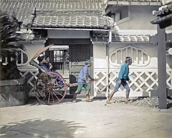 Girls in rickshaw, Japan, circa 1870s. Date: circa 1870s