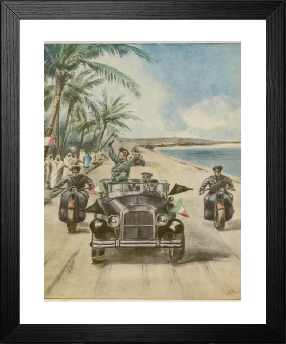 Framed Print : Mussolini Inaugurates Libya Coast Road Print, 1937