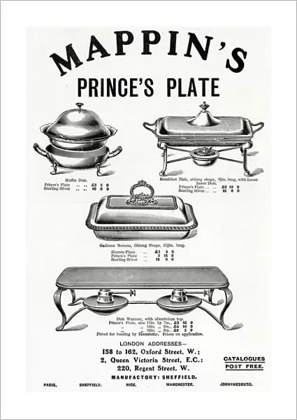 Advert for Mappin & Webb warming dishes 1906
