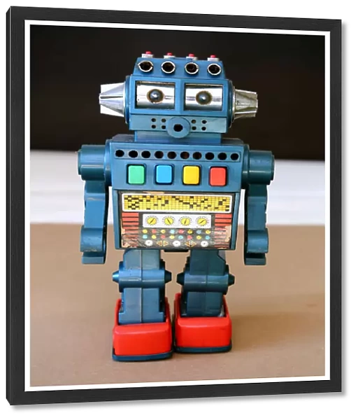 Retro Toy Walking Plastic Robot - Blue-Grey Metallic Body
