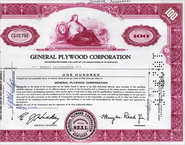 Stock Share Certificate - General Plywood Corporation