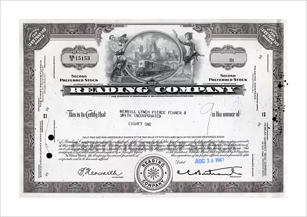 Stock Share Certificate - Reading Company